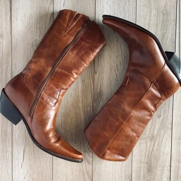 Matisse Western Zip Up Brown Leather Cowboy Boots - Picture 3 of 9